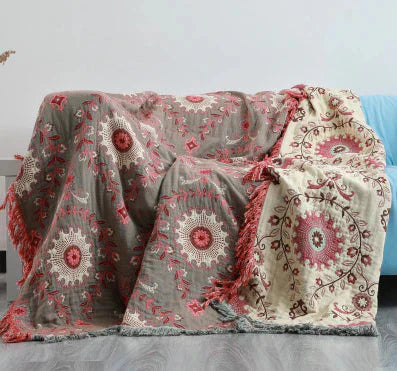 Scandinavian Reversible Blanket with Bird Motif – Cozy and Stylish for Your Home