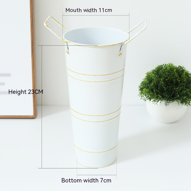Retro Metal Flower Bucket with Handles – Decorative Flower Pot for Home and Garden
