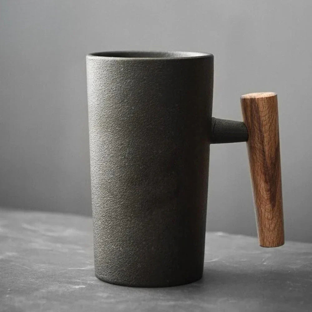 Nordic Ceramic Mug with Wooden Handle – Minimalist Design for Stylish Coffee Enjoyment