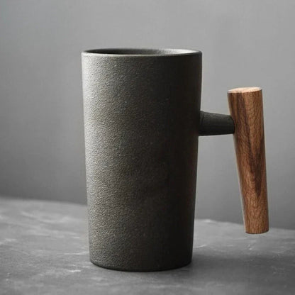 Nordic Ceramic Mug with Wooden Handle – Minimalist Design for Stylish Coffee Enjoyment