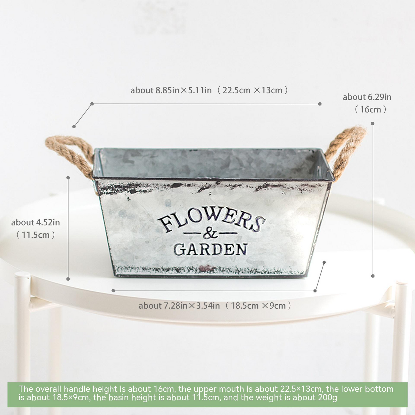 Decorative Metal Planter with Hemp Rope Handles – Durable Garden Container for Plants and Flowers
