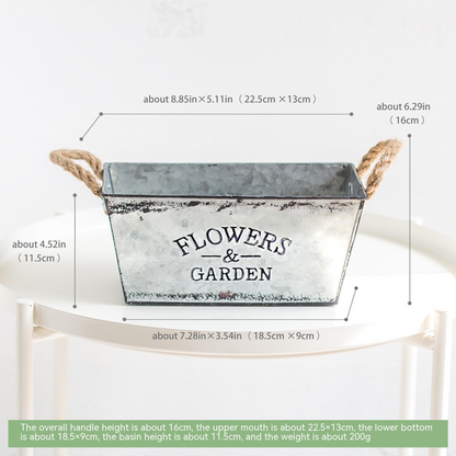 Decorative Metal Planter with Hemp Rope Handles – Durable Garden Container for Plants and Flowers