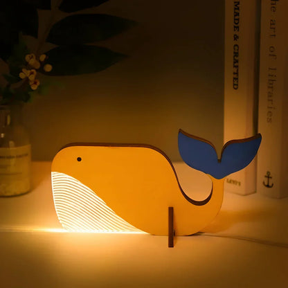Wood Table Lamp with Animal Figurine in Modern Design