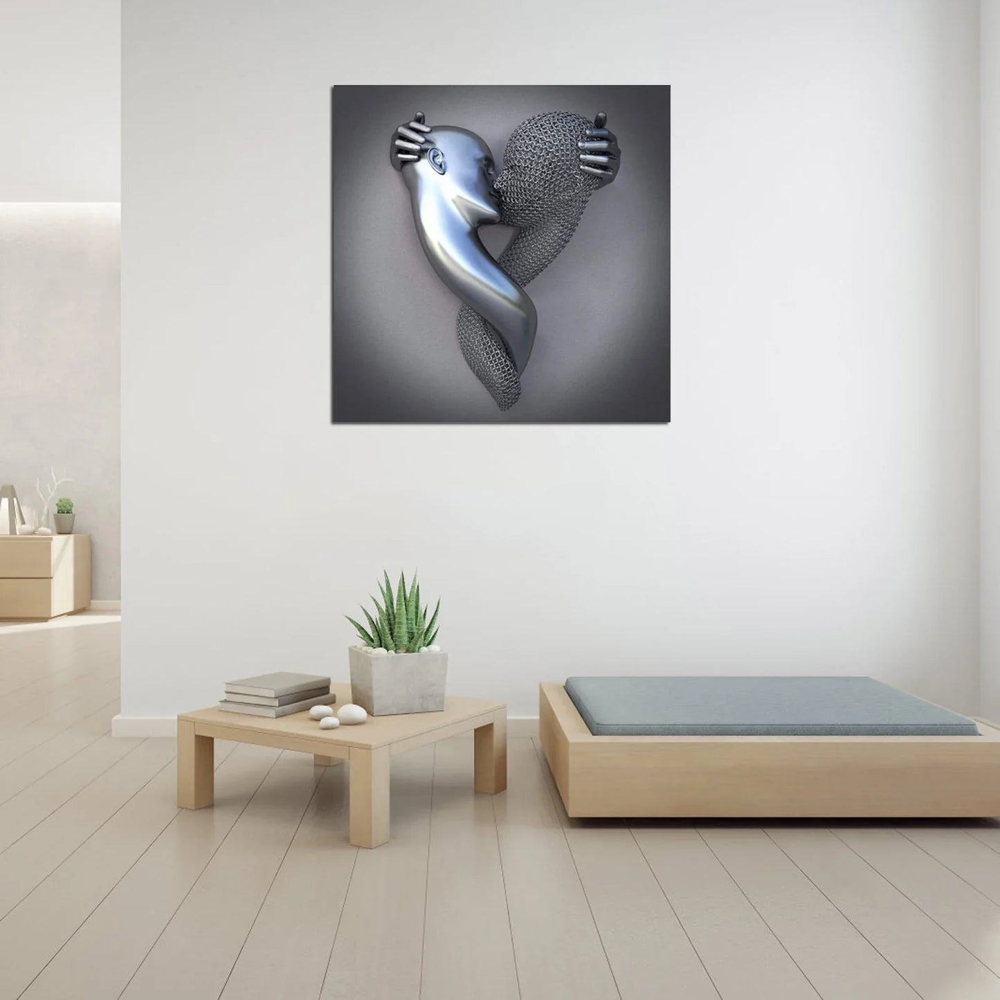 Wall Art with Love Metal Figure – Modern Love Canvas for Living Room & Bedroom