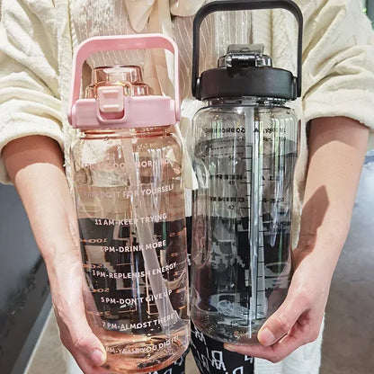2L Sports Water Bottle with Straw and Time Markers for Easy Drinking and Hydration