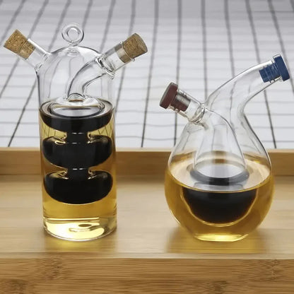 Oil & Vinegar Dispenser – Elegant Double-Chamber Glass Bottle for Stylish Serving & Storage