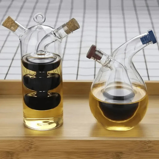Oil & Vinegar Dispenser – Elegant Double-Chamber Glass Bottle for Stylish Serving & Storage