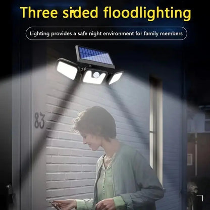Solar LED Spotlight with Motion Sensor – Triple Outdoor Lighting for Garden, Yard, and Garage