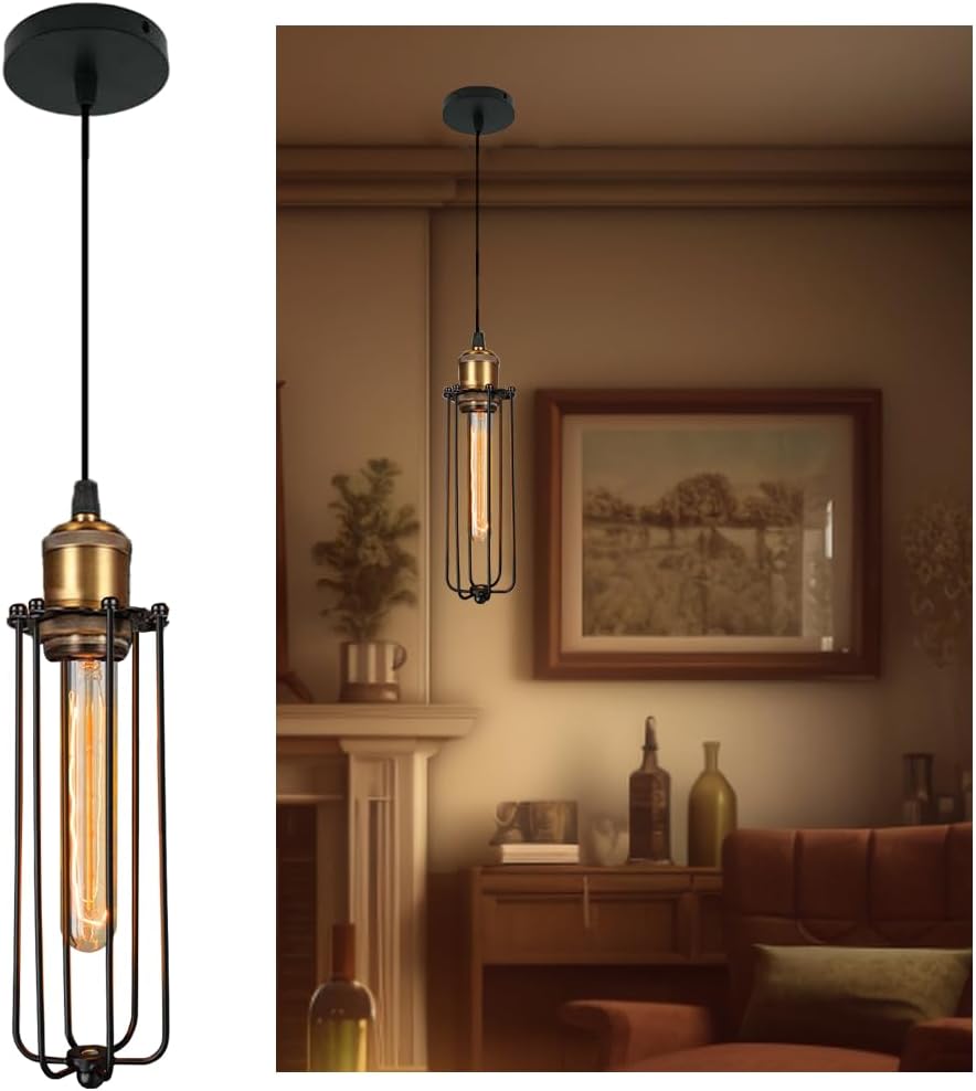 Retro Industrial Hanging Lamp – Vintage Pendant Light with Metal Grid Edison Design