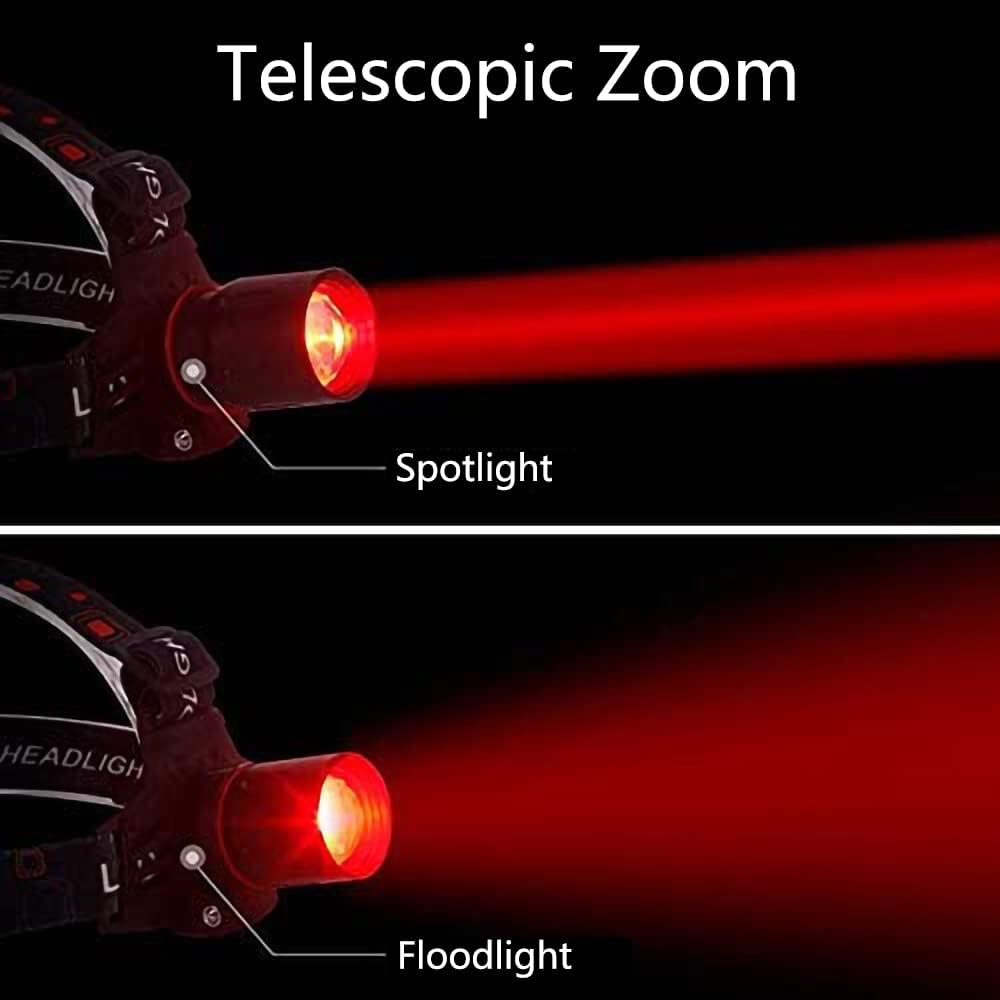 Rechargeable LED Headlamp with White, Red, and Green Light – Multifunctional Head Torch with Zoom, USB Charging Port, and Battery for Outdoor Camping and Emergencies