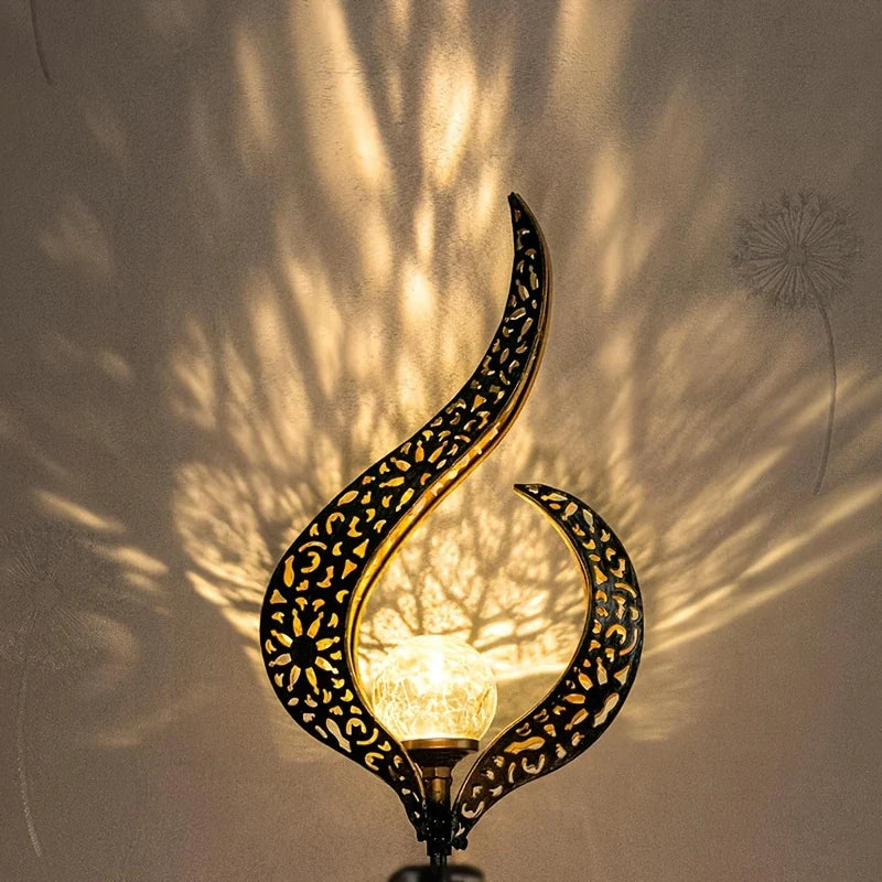Solar Garden Light Made of Metal – Waterproof LED Lighting in Moon, Flame, Sun, or Star Shape