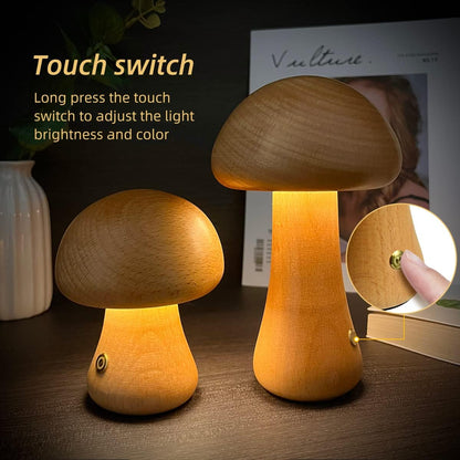 Mushroom LED Night Light Made of Wood – Beautiful Nature-Inspired Lamp for Your Home