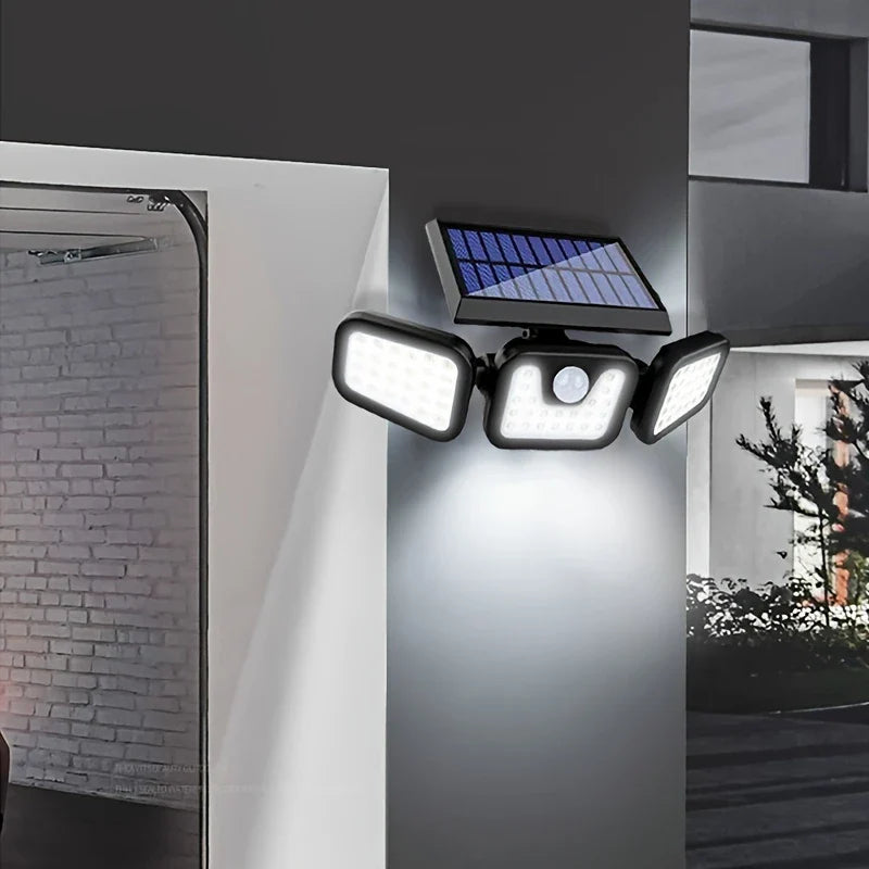 Solar LED Spotlight with Motion Sensor – Triple Outdoor Lighting for Garden, Yard, and Garage