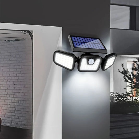 Solar LED Spotlight with Motion Sensor – Triple Outdoor Lighting for Garden, Yard, and Garage