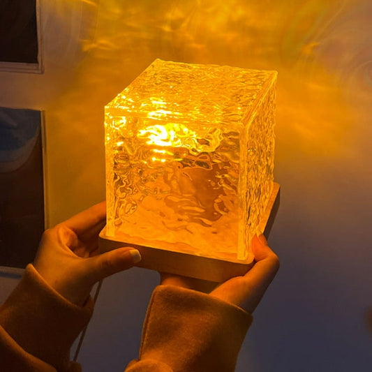 Cube-Shaped LED Table Lamp with Glass Design