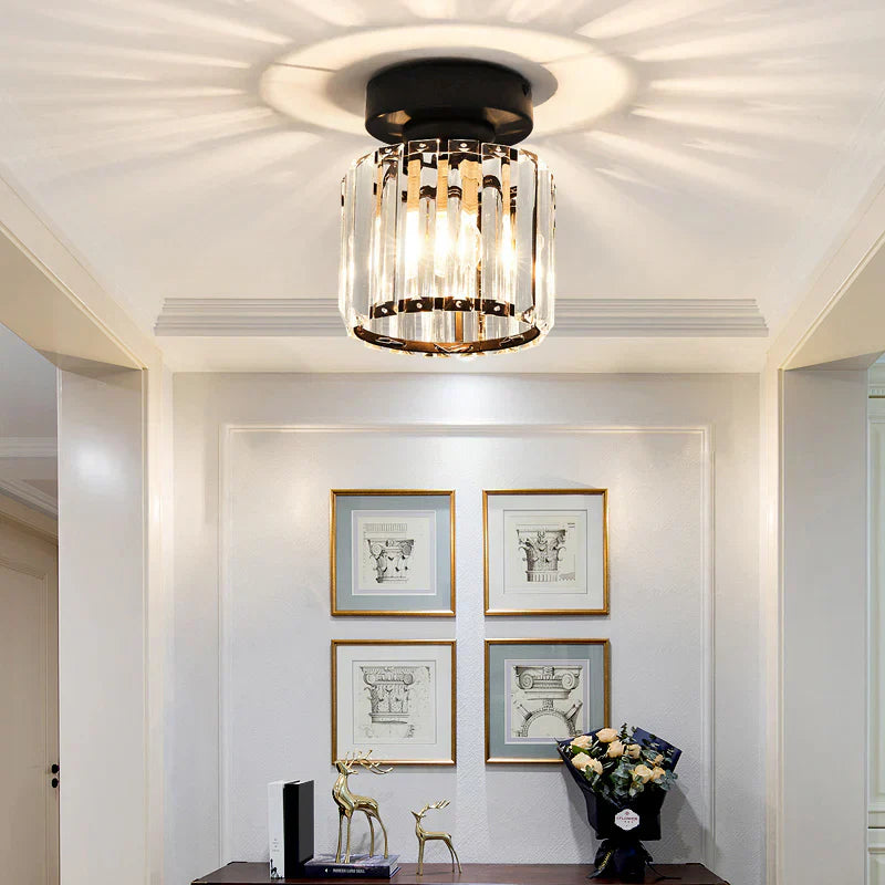 Crystal Ceiling Lamp with Gold and Black – Modern LED Ceiling Light for Living Room, Bedroom & Hallway