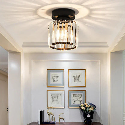 Crystal Ceiling Lamp with Gold and Black – Modern LED Ceiling Light for Living Room, Bedroom & Hallway