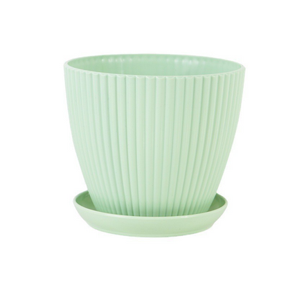 Plastic Flower Pot with Ribbed Texture and Saucer – Durable Plant Pot for Garden and Indoor Spaces