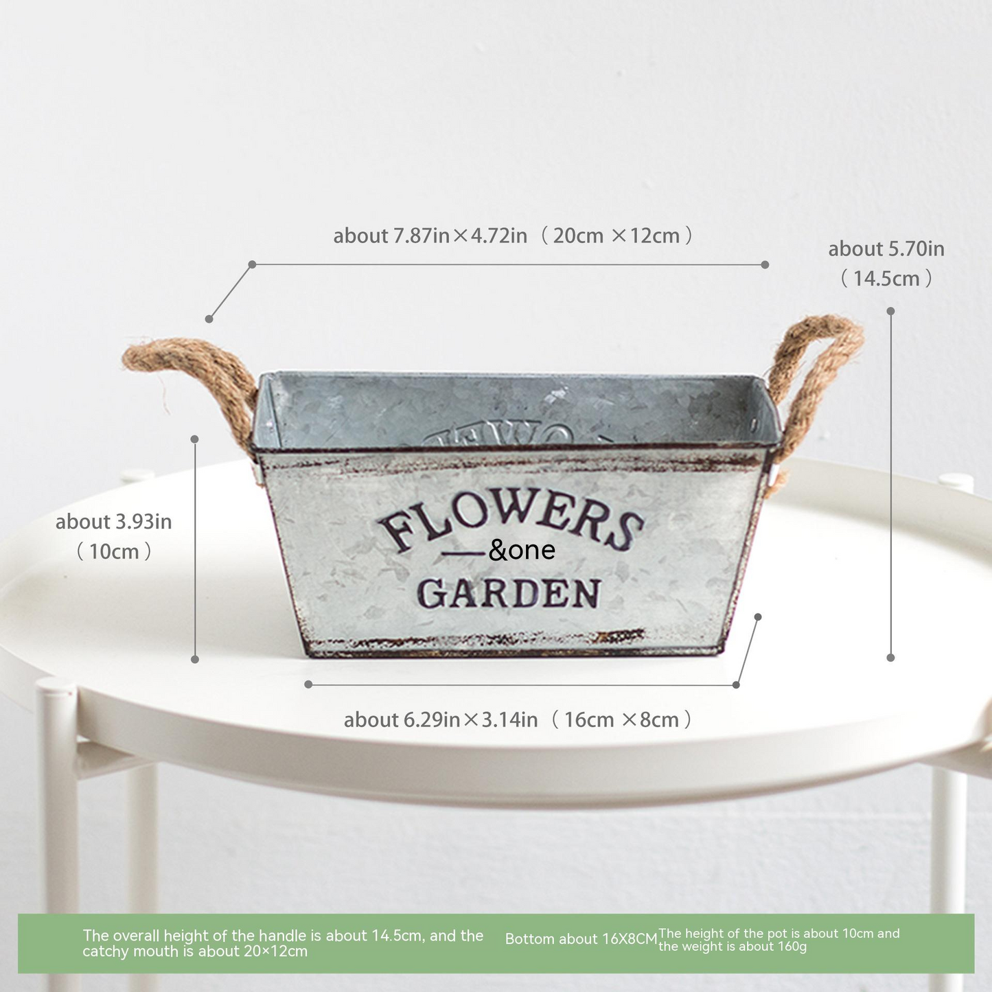 Decorative Metal Planter with Hemp Rope Handles – Durable Garden Container for Plants and Flowers