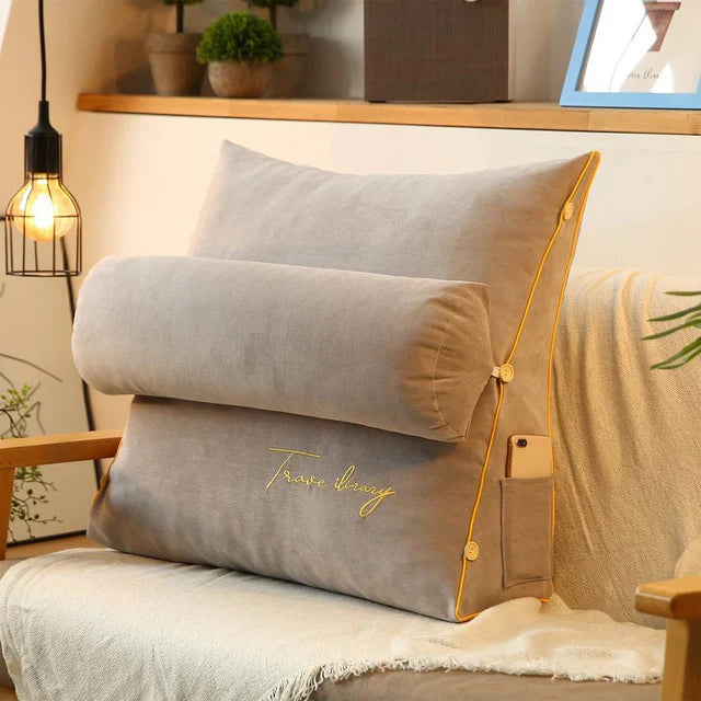 Wedge-Shaped Back Support Pillow with Neck Cushion & Side Pocket