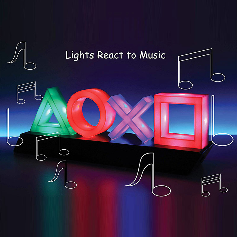 Gaming LED Lamp with PlayStation Symbols – Music-Reactive RGB Light for Gamer Bedroom Desk Decoration