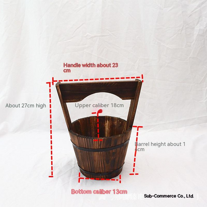 Wooden Barrel-Style Plant Bucket – Decorative Wooden Flower Pot for Garden and Patio