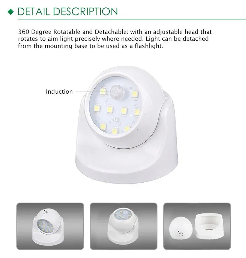 Cordless LED Spotlight with Motion Sensor – 360° Rotatable & Energy-Efficient