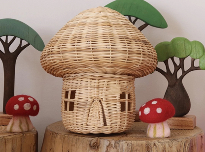 Handcrafted Rattan Mushroom House Ornament – Decorative Woven Accent for Your Home and Garden