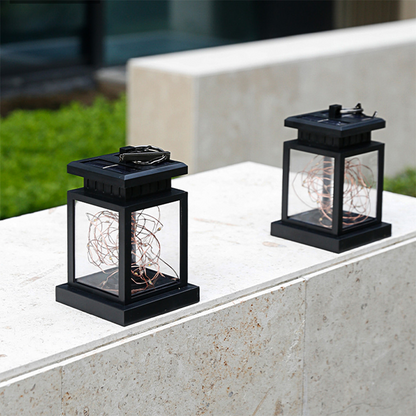Solar-Powered LED Lantern with String Lights – Decorative Outdoor Lighting for Garden, Patio, Balcony & Outdoor Area, Warm White