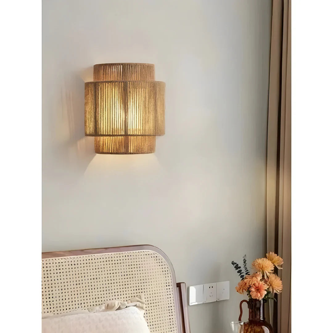 Modern Woven Rattan Wall Lamp in Boho Style with Warm Light