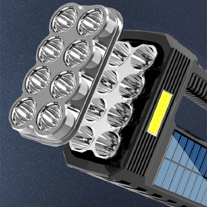 Power LED Flashlight with Solar Charging – Waterproof Handheld Spotlight with 10,000 m Range and Large Lithium Battery