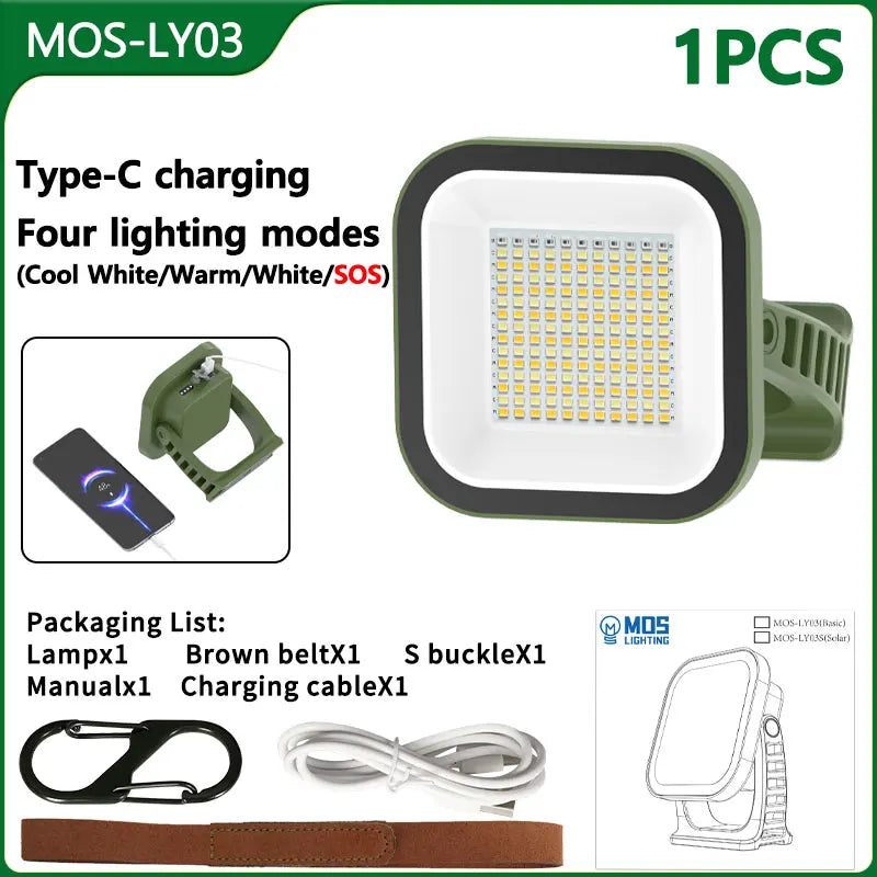 80W LED Solar Camping Lamp with Magnet and Zoom Function – Rechargeable and Practical