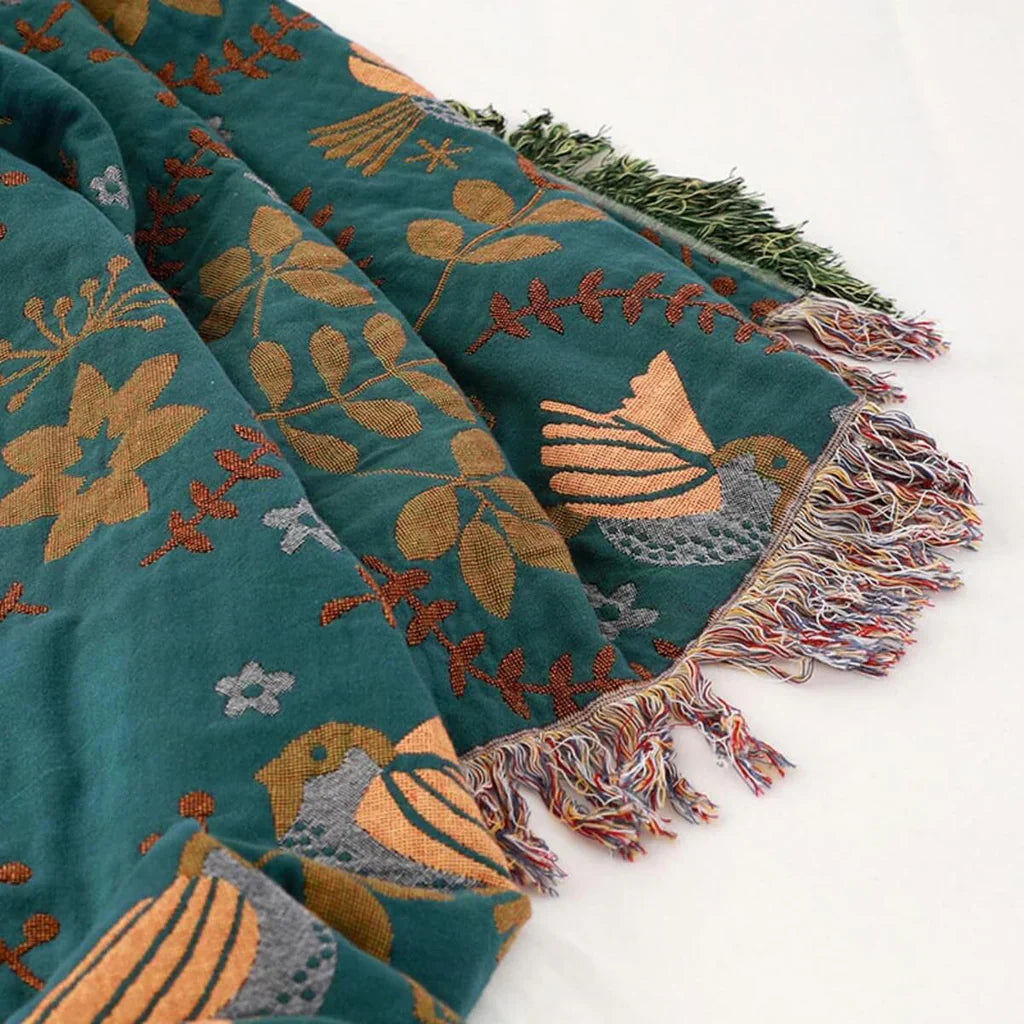 Scandinavian Reversible Blanket with Bird Motif – Cozy and Stylish for Your Home