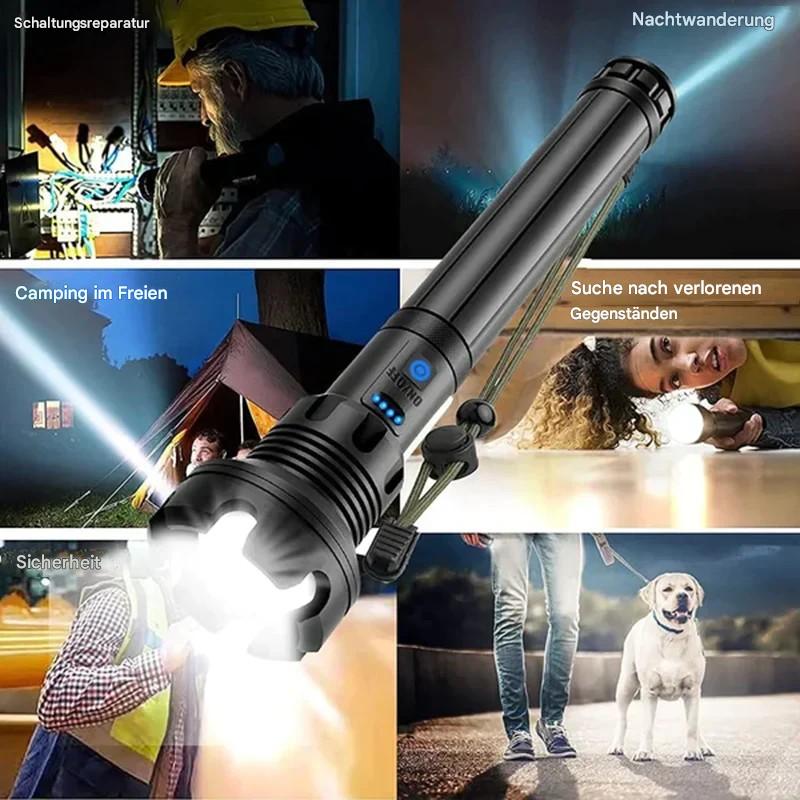 Tactical LED Flashlight with Zoom Function and Power Bank
