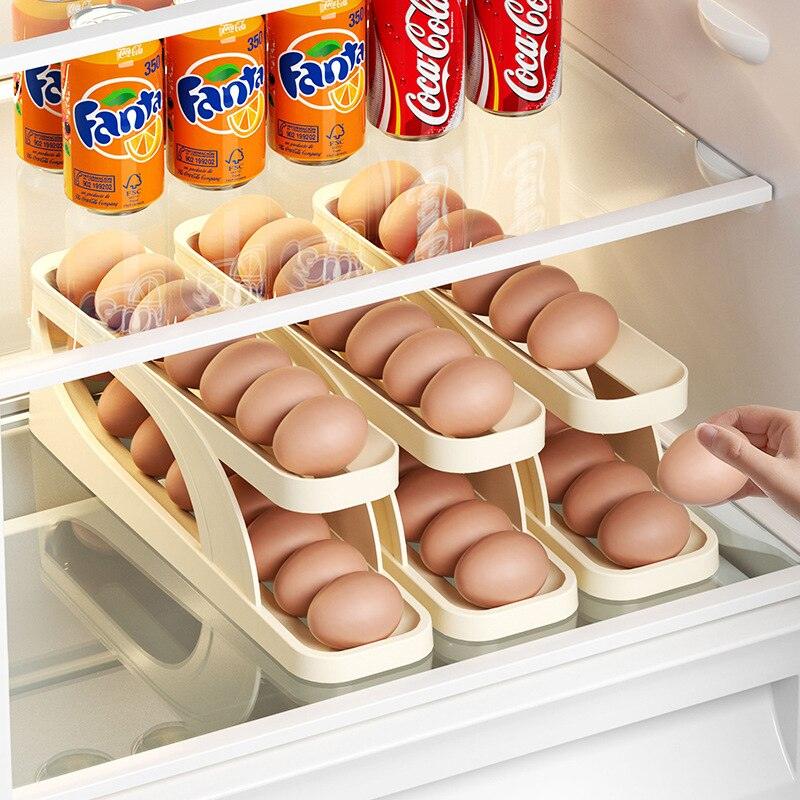 Space-Saving Egg Rack with Automatic Refill System
