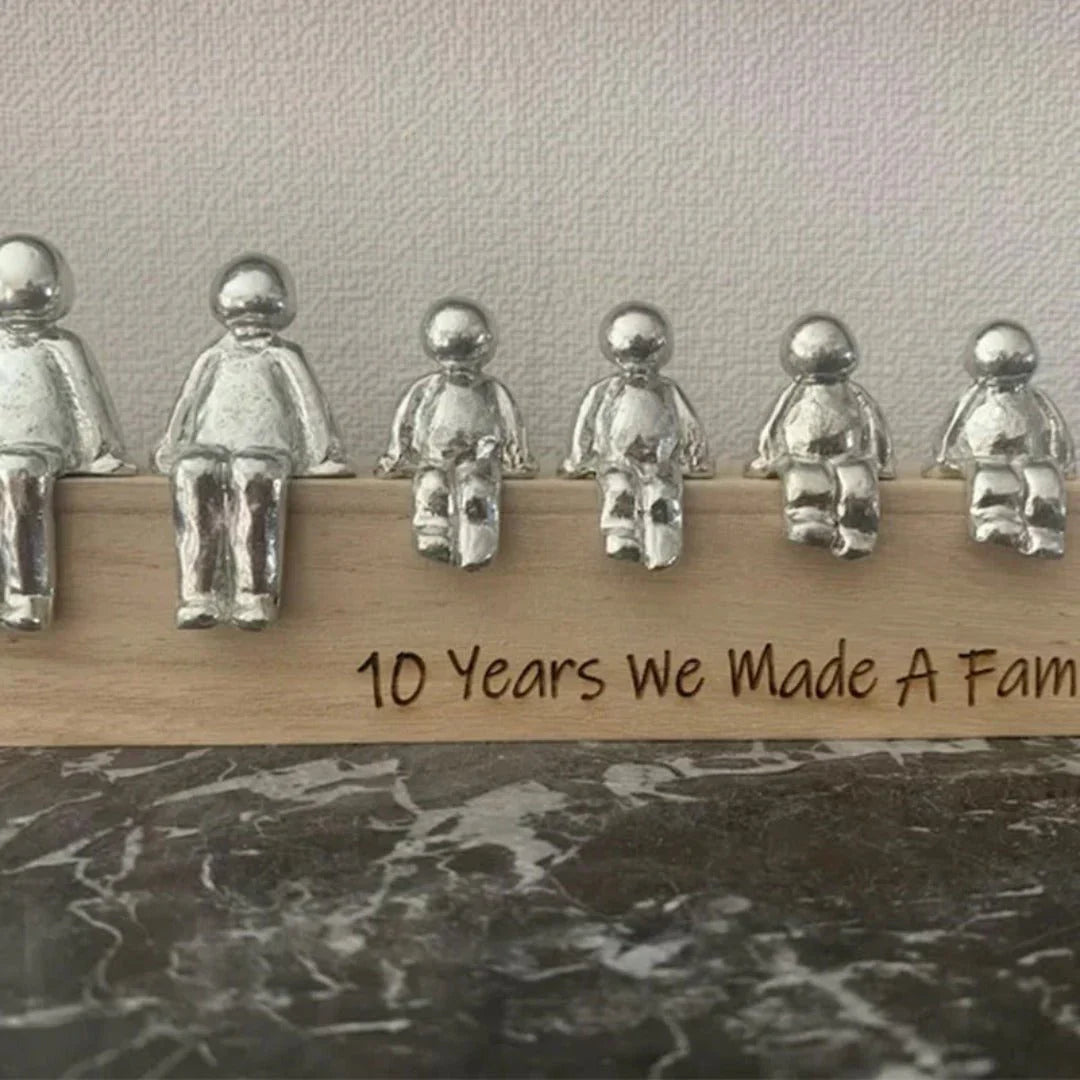 Timeless Family Sculpture Made of Wood and Metal with Personalized Engraving