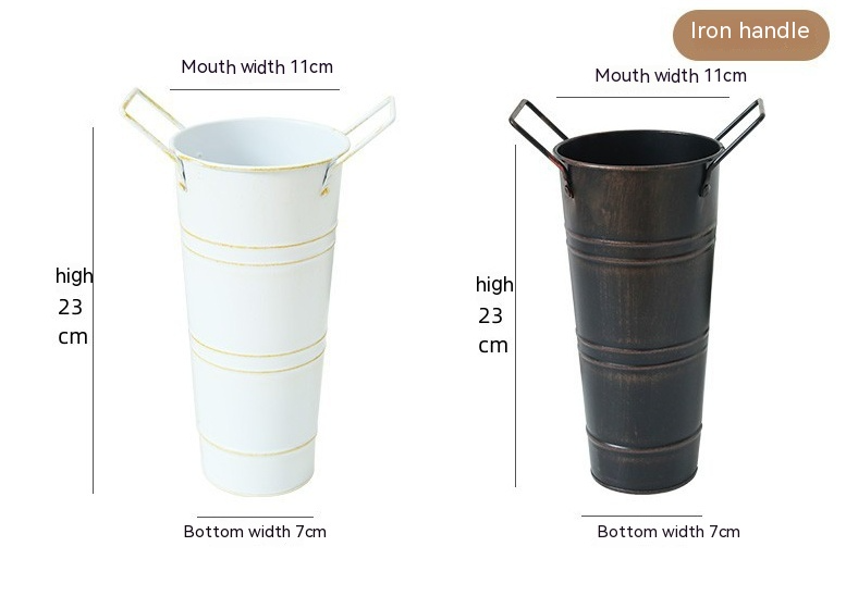 Retro Metal Flower Bucket with Handles – Decorative Flower Pot for Home and Garden