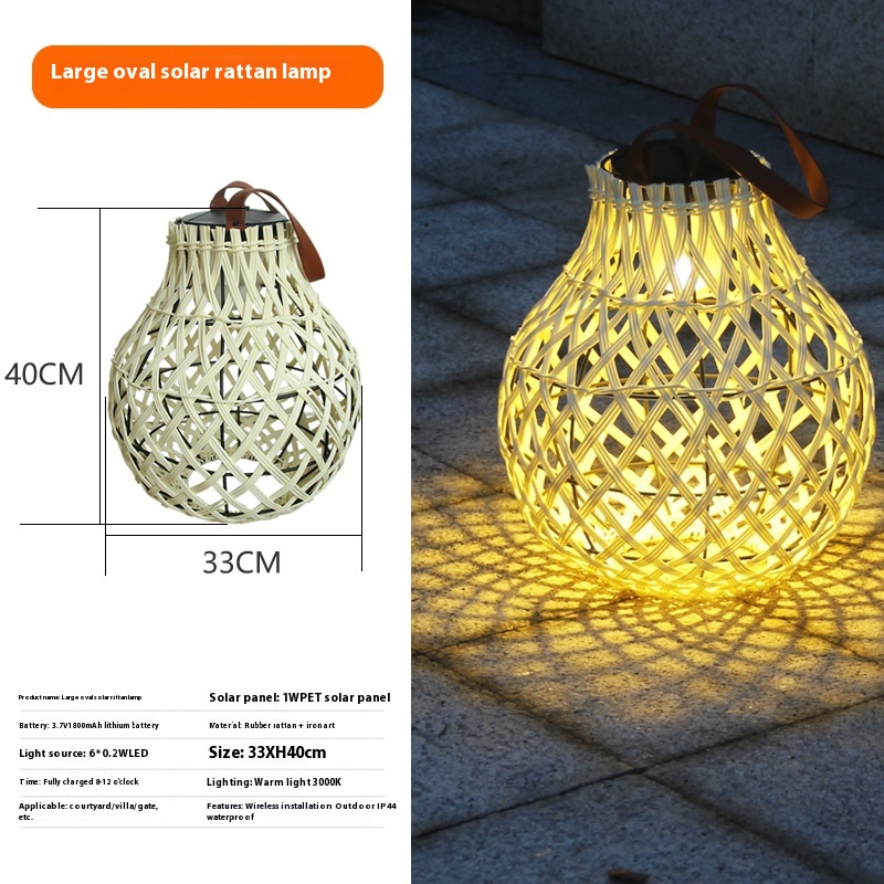 Solar LED Rattan Lamp – Stylish Outdoor Lighting in Oval Design for Garden and Terrace