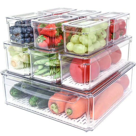 Stackable Refrigerator Organizer Set – 10 Storage Boxes for Better Organization & Freshness