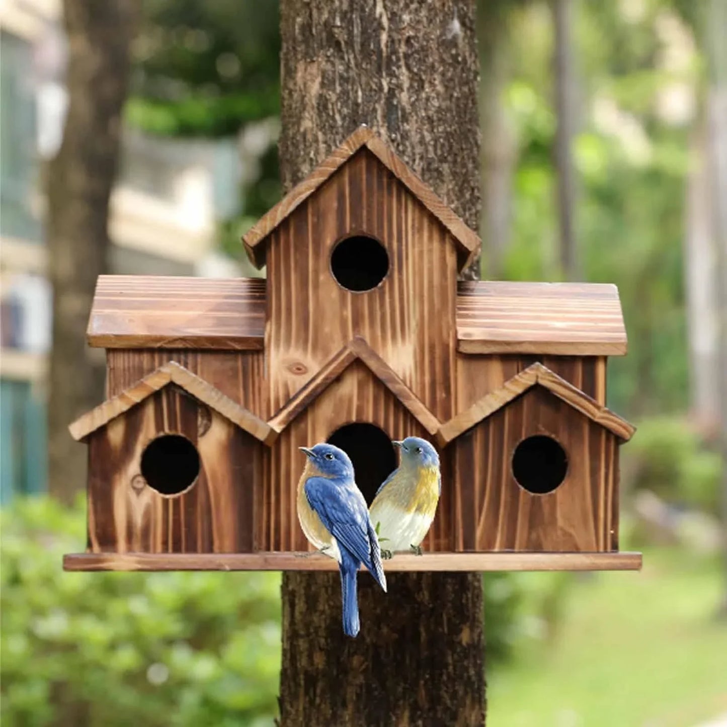 6-Hole Handcrafted Birdhouse – Rustic Garden Decoration for Birds