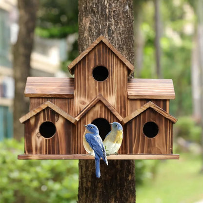 6-Hole Handcrafted Birdhouse – Rustic Garden Decoration for Birds