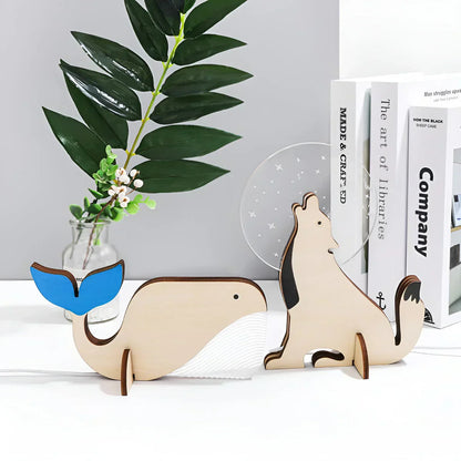 Wood Table Lamp with Animal Figurine in Modern Design