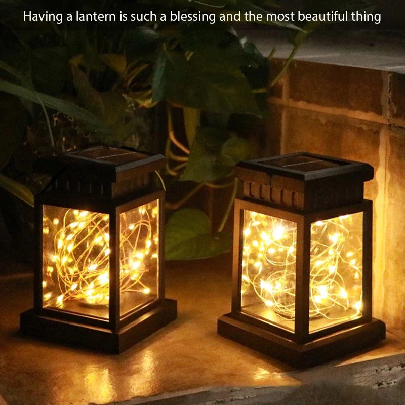Solar-Powered LED Lantern with String Lights – Decorative Outdoor Lighting for Garden, Patio, Balcony & Outdoor Area, Warm White