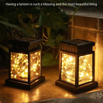 Solar-Powered LED Lantern with String Lights – Decorative Outdoor Lighting for Garden, Patio, Balcony & Outdoor Area, Warm White