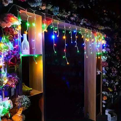 LED Icicle String Lights with Starry Sky Effect – Colorful Light Curtains for Christmas and Garden