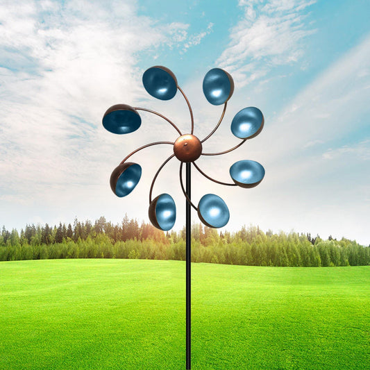 Decorative Garden Windmill with Metal Flowers – Colorful Wind Spinner for Outdoor Use