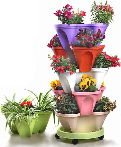 6-Layer Vertical Plant Tower – Efficient 3D Flower Growing System for Garden and Patio
