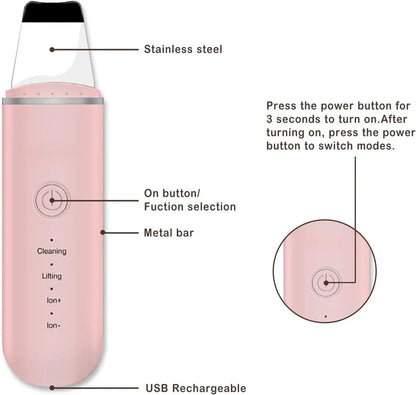 Ultrasonic Skin Scrubber for Deep Cleansing – Pore Cleaner & Facial Peeling with Ion Technology