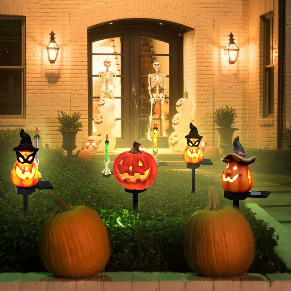 Halloween Solar Lights with Pumpkin and Witch Motifs – Decorative LED Outdoor Lighting for Garden and Patio