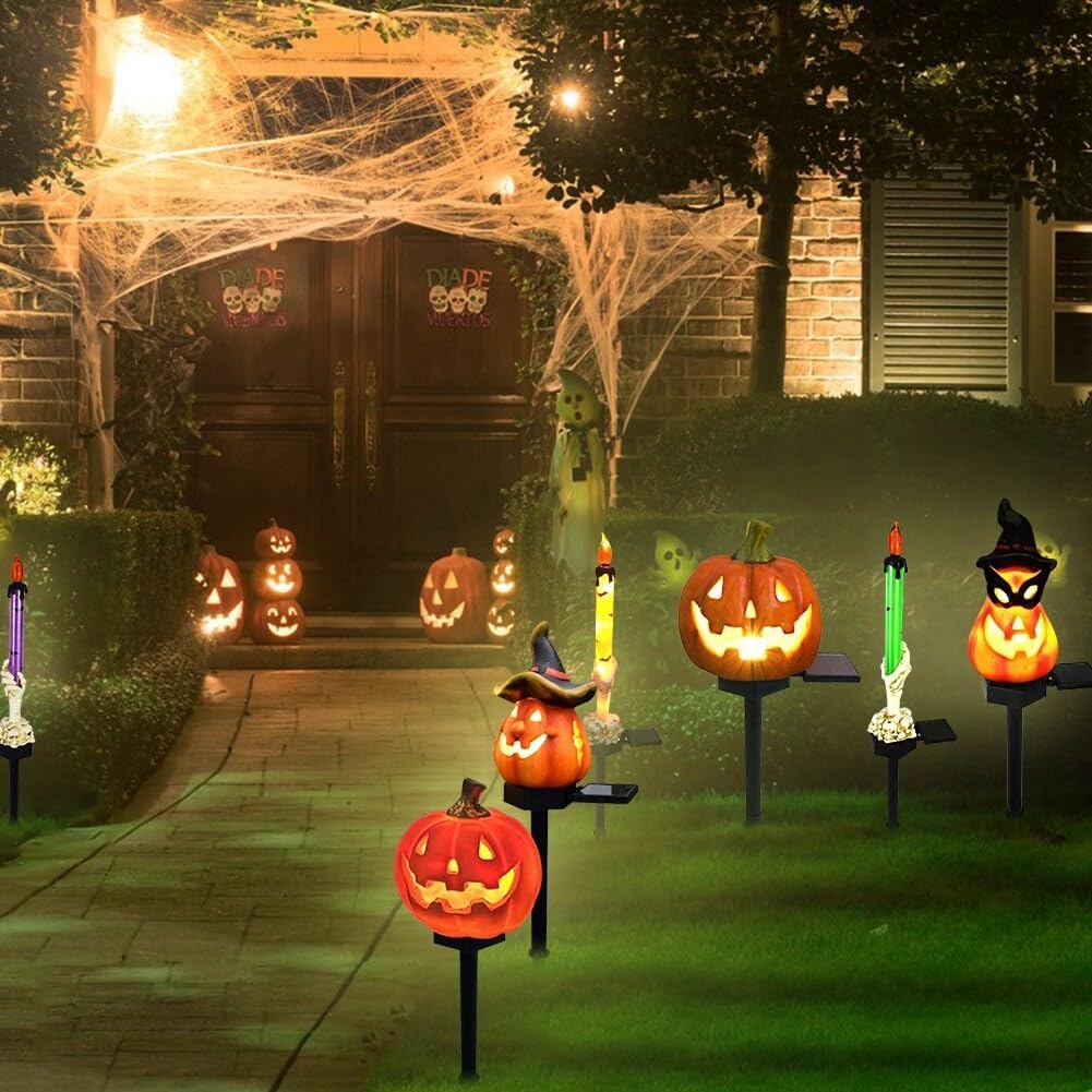Halloween Solar Lights with Pumpkin and Witch Motifs – Decorative LED Outdoor Lighting for Garden and Patio